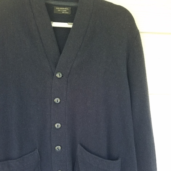 Vintage 60s Virgin Wool Knit Cardigan Navy Dark Grunge Academia Cottagecore - Picture 8 of 8